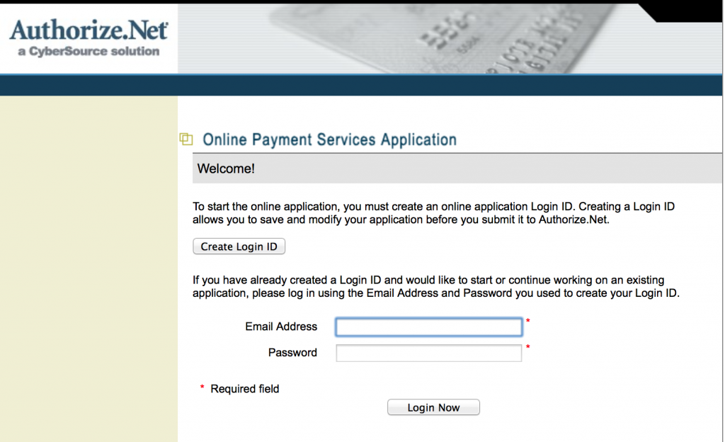 Authorize.net Merchant Account Application